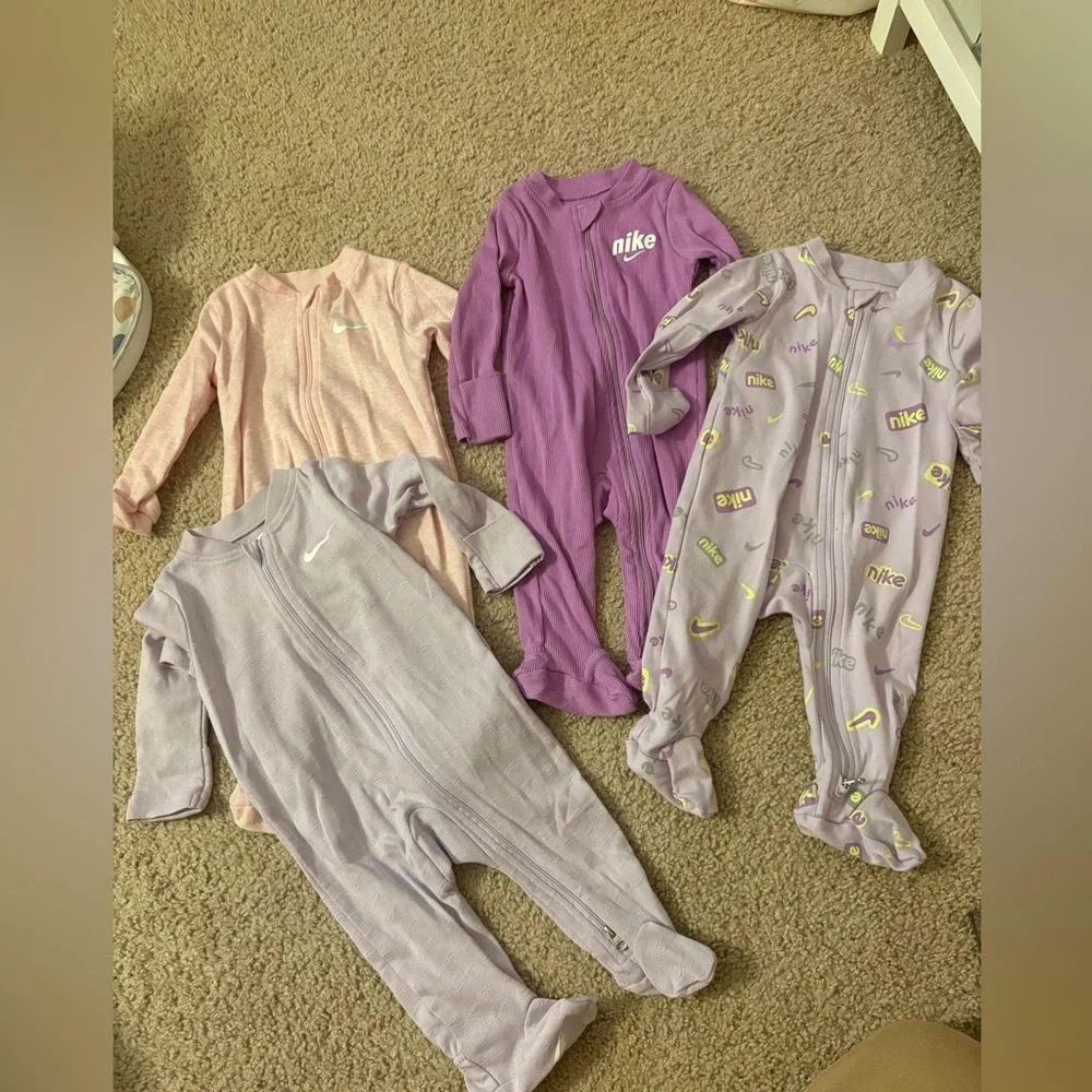 Nike footie pajamas girls size 6 months lot of 4